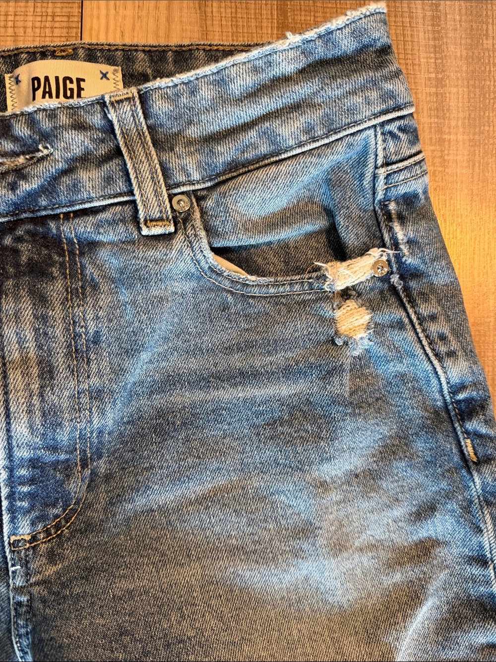 PAIGE Dark Blue Wide-Leg Cuffed Jeans - Picture 7 of 12